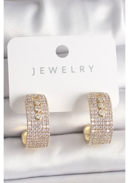 Pirinç Gold Renk Zirkon Taşlı Halka Messika Model Kadın Küpe - Lisinya