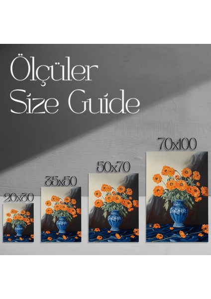 Çin Mavisi Vazoda Turuncu Haşhaş Çiçekleri Tablosu modelleri