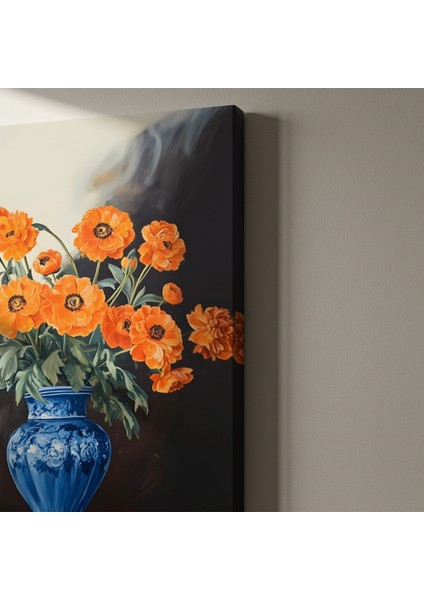 Çin Mavisi Vazoda Turuncu Haşhaş Çiçekleri Tablosu indirimleri