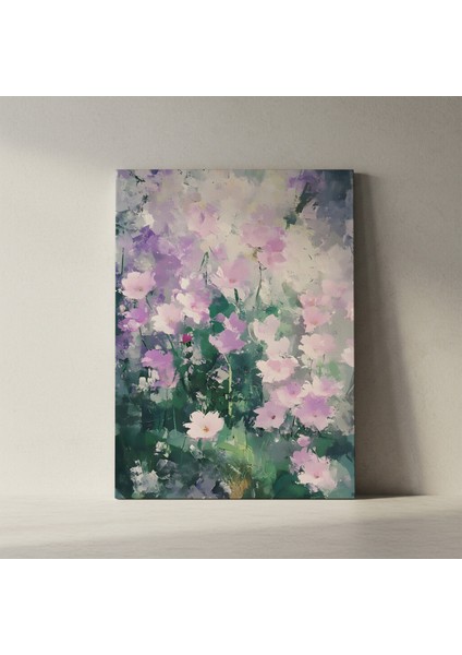 Lavanta ve Yeşil Tonlarda Soyut Çiçek Yağı Boya Tablosu fiyatları