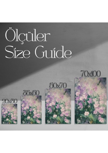 Lavanta ve Yeşil Tonlarda Soyut Çiçek Yağı Boya Tablosu modelleri