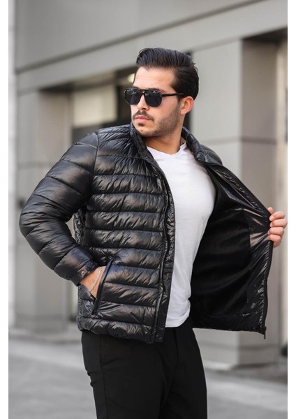 Su ve Rüzgar Geçirmez Şişme Siyah Erkek Mont 2253