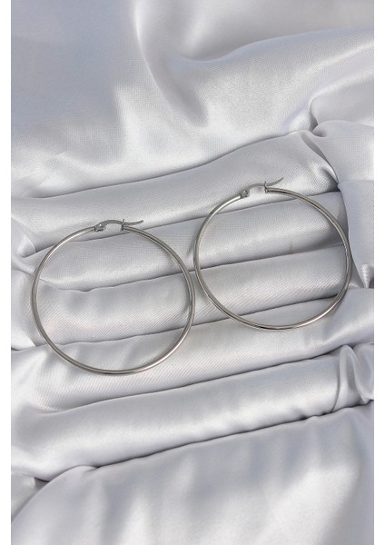 316 Çelik Gümüş Renk 53 mm Halka Model Kadın Küpe - TJ-BKP10517