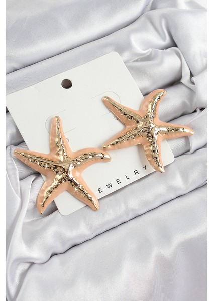 Pirinç Krem Deniz Yıldızı Model Vintage Kadın Küpe - Lisinya