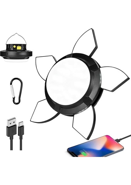 Solar Panelli Telefon Şarj Özellikli Çok Fonksiyonlu Kamp Lambası Aydınlatma (5224)