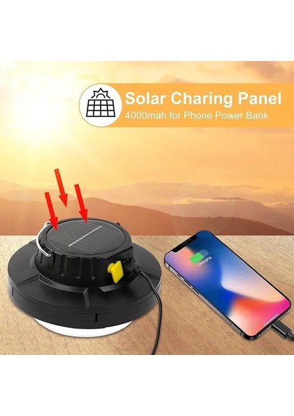 Solar Panelli Telefon Şarj Özellikli Çok Fonksiyonlu Kamp Lambası Aydınlatma (5224) fiyatları