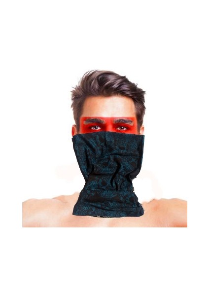 Baf Bandana Çoklu Kafatası Mavi Siyah Maske - Lisinya