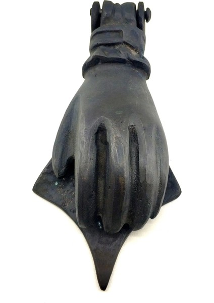 Antika Tarz Dekoratif Pirinç El Kapı Tokmağı, Taktak - 167X75 Mm, Oksit - Lisinya