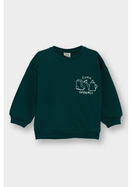 Erkek Bebek Bisiklet Yaka Baskılı İçi Yumuşak Tüylü Sweatshirt E9242A525AU