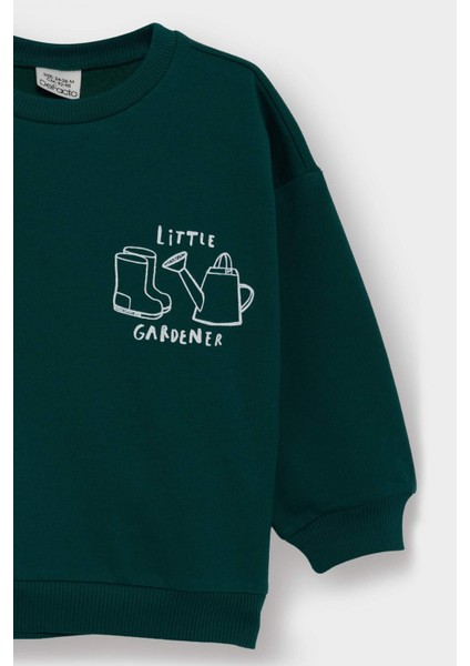 Erkek Bebek Bisiklet Yaka Baskılı İçi Yumuşak Tüylü Sweatshirt E9242A525AU fiyatları