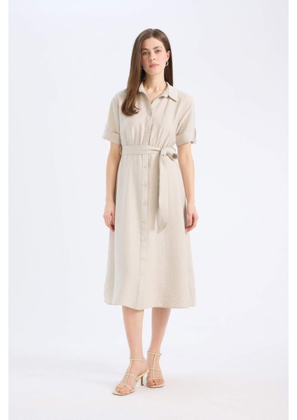 Gömlek Yaka Kısa Kollu Midi Elbise B5634AX25SM