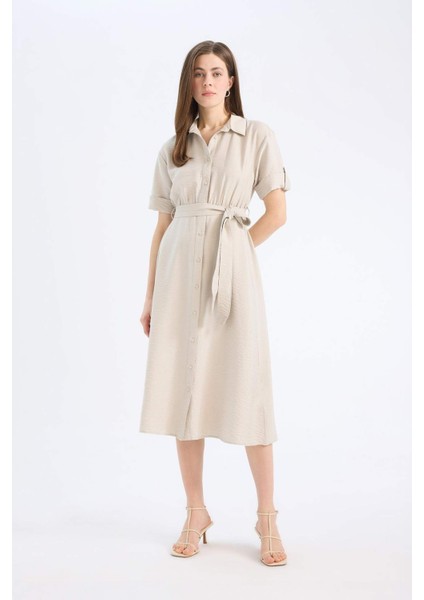 Gömlek Yaka Kısa Kollu Midi Elbise B5634AX25SM fiyatları