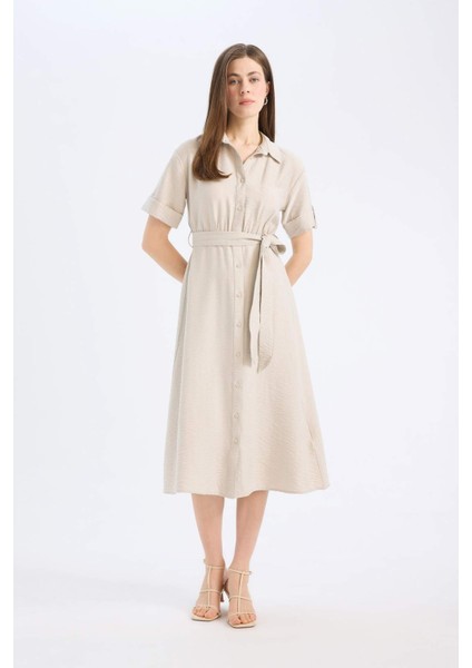 Gömlek Yaka Kısa Kollu Midi Elbise B5634AX25SM fırsatları