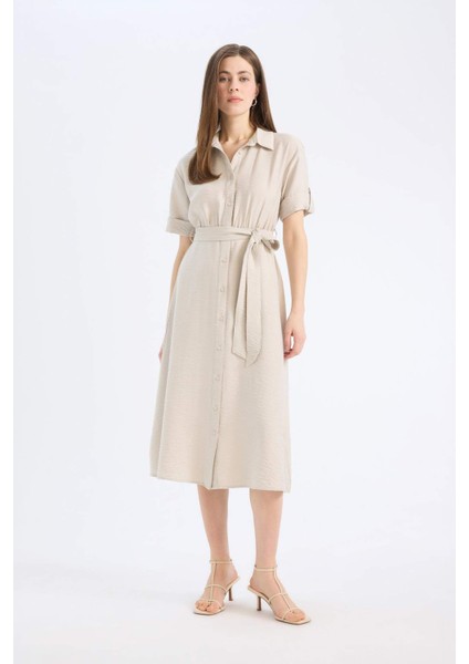 Gömlek Yaka Kısa Kollu Midi Elbise B5634AX25SM indirimleri