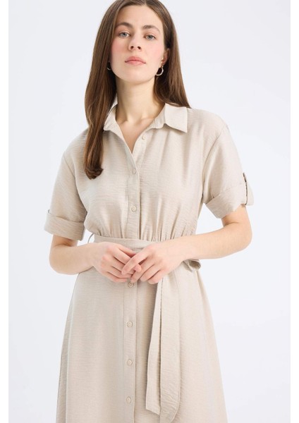 Gömlek Yaka Kısa Kollu Midi Elbise B5634AX25SM