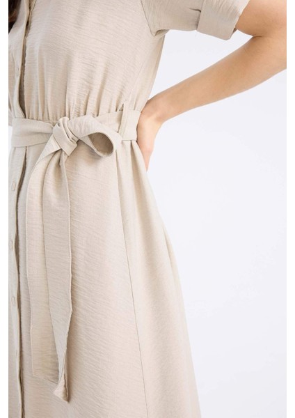 Gömlek Yaka Kısa Kollu Midi Elbise B5634AX25SM