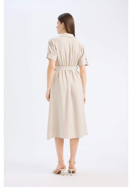 Gömlek Yaka Kısa Kollu Midi Elbise B5634AX25SM