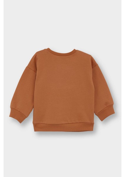 Erkek Bebek Bisiklet Yaka Baskılı İçi Yumuşak Tüylü 2'li Sweatshirt F0955A525AU