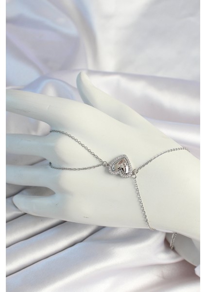 316L Çelik Zincirli Gümüş Renk Kalp Figürlü Zirkon Taşlı Şahmeran - Lisinya