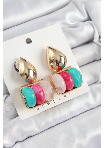 Pirinç Karışık Renk Vintage Model Kadın Küpe - Lisinya