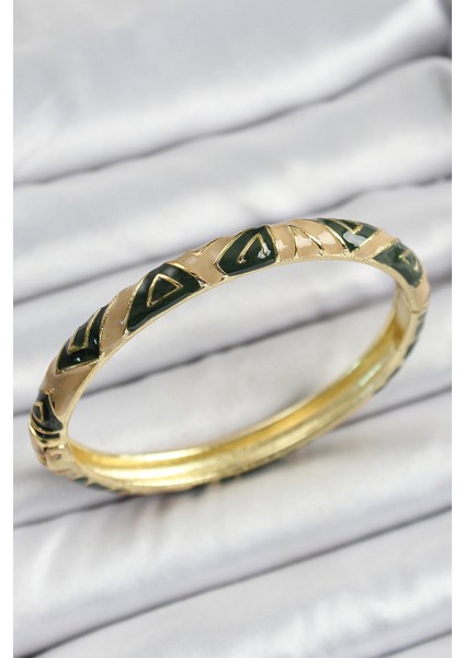 Mineli Pirinç Kahverengi Siyah Geometrik Desenli Kadın Kelepçe - Lisinya