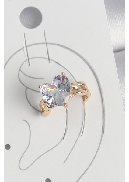 Pirinç Gold Renk Zirkon Taşlı Kalp Model Kadın Kıkırdak Küpe - TJ-BKP10578