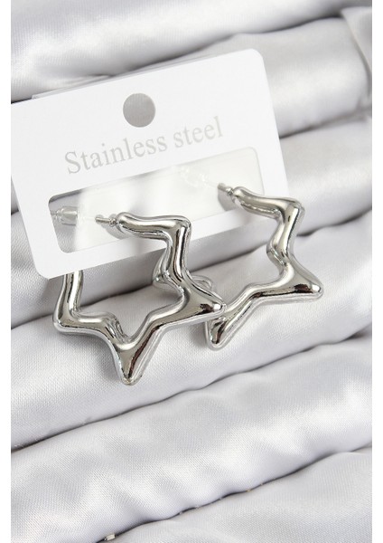 Pirinç Yıldız Model Gümüş Renk Kadın Küpe - Lisinya