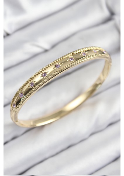 Pirinç Zirkon Taşlı Kutup Yıldızı Model Gold Renk Kadın Kelepçe - Lisinya