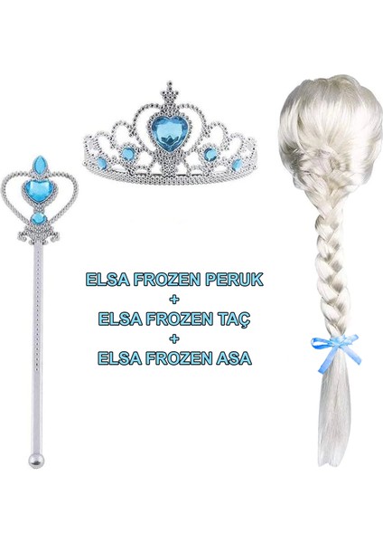 Örgülü Karlar Ülkesi Frozen Elsa Peruğu Tacı ve Sopası Çocuk Boy - Lisinya