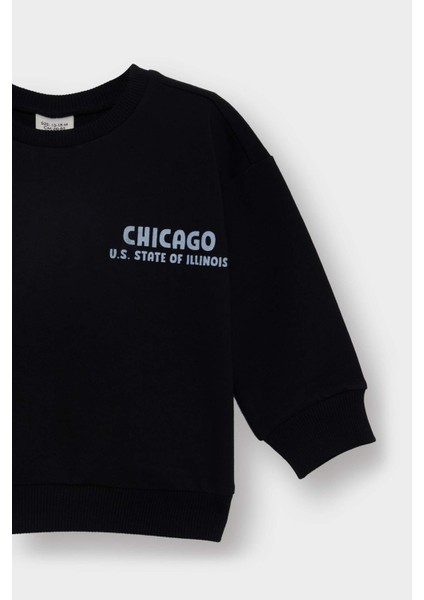 Erkek Bebek Bisiklet Yaka Baskılı İçi Yumuşak Tüylü 2'li Sweatshirt F0955A525AU modelleri