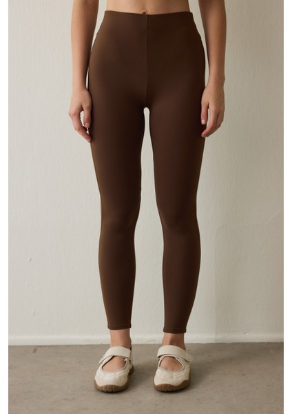 Kahverengi Sıcak Tutan Termal Etkili Yüksek Bel Tayt fiyatları