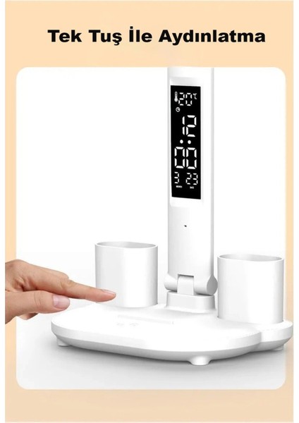 LED Dokunmatik Katlanabilir Masa Lambası Takvim Sıcaklık Saat Şarjlı Masa Lambası - Lisinya fırsatları