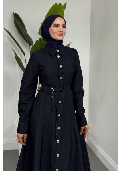 Valira Düğmeli Kemerli Elbise Lacivert fiyatları