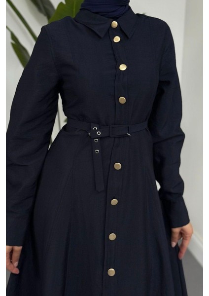 Valira Düğmeli Kemerli Elbise Lacivert fırsatları