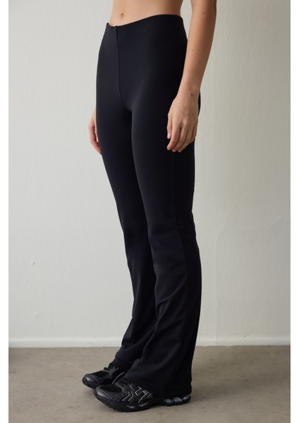 Siyah Sıcak Tutan Termal Etkili Flare (İspanyol Paça) Yüksek Bel Tayt