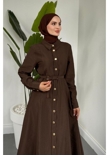 Valira Düğmeli Kemerli Elbise Kahverengi fiyatları
