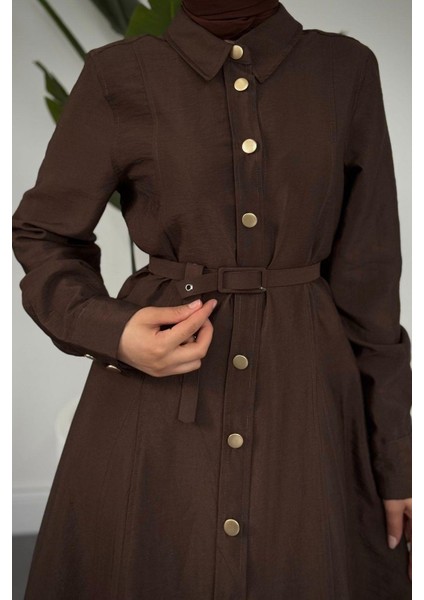 Valira Düğmeli Kemerli Elbise Kahverengi fırsatları