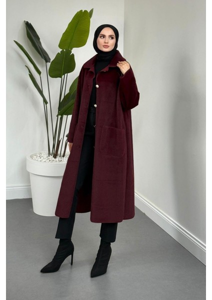 Mandell Kürklü Kaşe Kaban Bordo