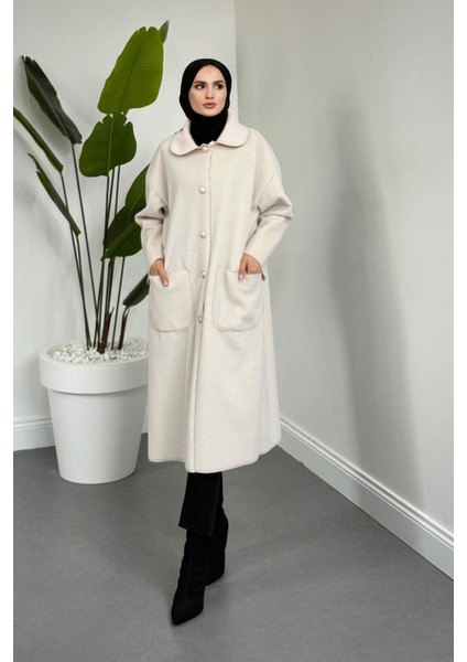 Mandell Kürklü Kaşe Kaban Krem