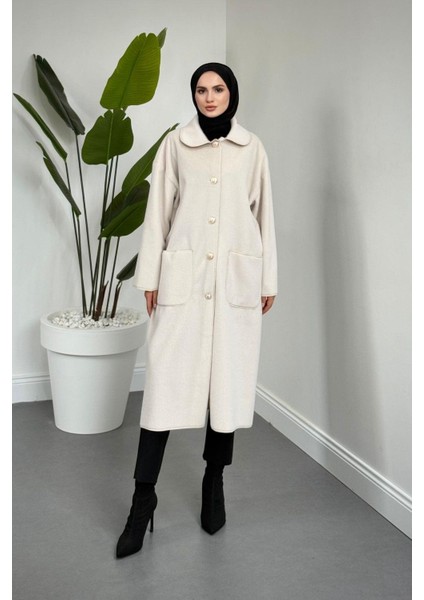 Mandell Kürklü Kaşe Kaban Krem modelleri