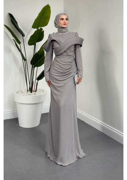 Lyra Pelerinli Balık Abiye Gri