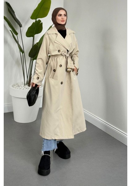 Mayi Arkası Pelerinli Düğmeli Trençkot Bej fiyatları