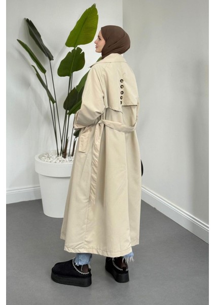 Mayi Arkası Pelerinli Düğmeli Trençkot Bej fırsatları