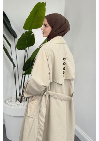 Mayi Arkası Pelerinli Düğmeli Trençkot Bej indirimleri