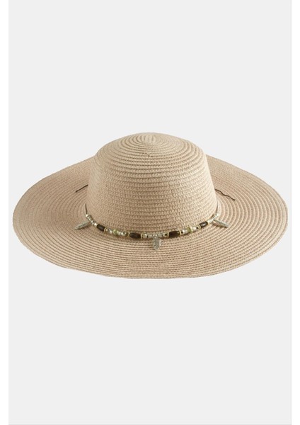 Sepetim Yaprak Boncuklu Hasır Şapka-Pudra Rengi fiyatları