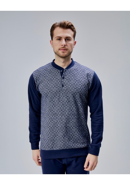 Mooncover Erkek Kışlık Önü Desenli Pijama Takımı Lacivert fırsatları