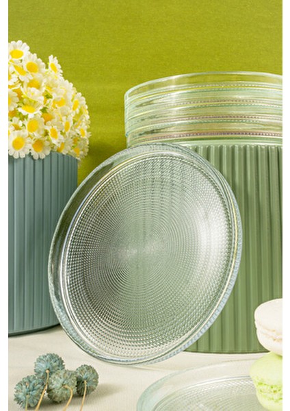 Loren 6'lı Pasta Tabağı Seti Şeffaf Cam 16 cm Modern Tasarım 6 Kişilik