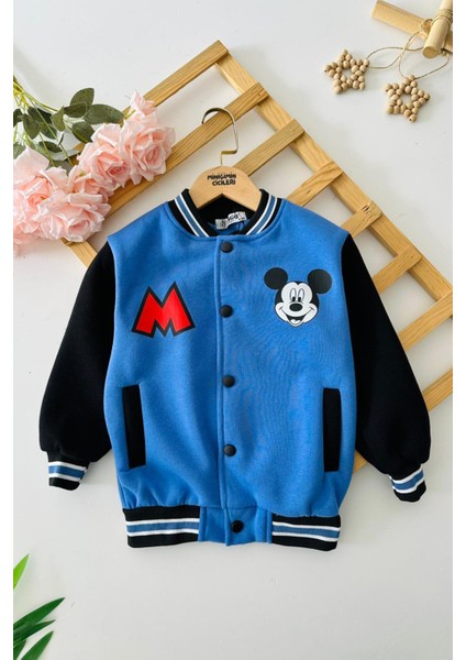 Mck Baskılı Erkek Çocuk Kolej ceket - Mavi