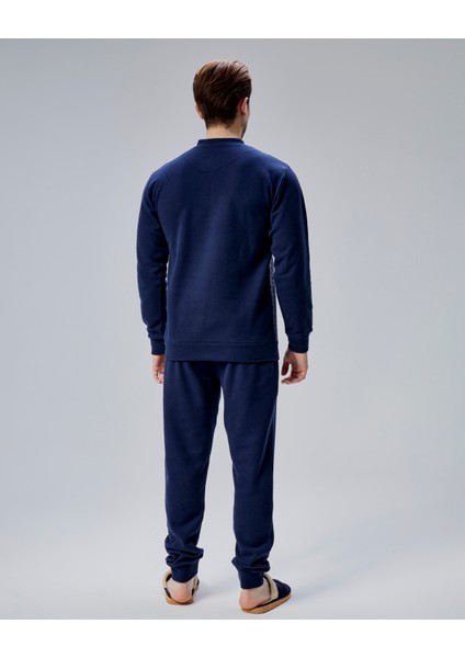 Mooncover Erkek Kışlık Önü Desenli Pijama Takımı Lacivert modelleri