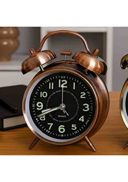 Antik Retro Metal Çalar Saat Masaüstü Alarmlı, Işıklı, Çift Çanlı Zilli, Dekoratif Koleksiyonluk Pilli Saat fiyatları